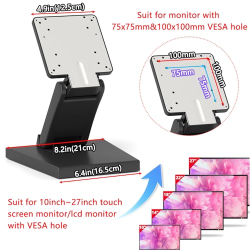 Adjustable Metal Folding Monitor Bracket for Touch Screen Desk Mount with VESA Hole 75x75mm&100x100mm All in Single PC Stand (Black)