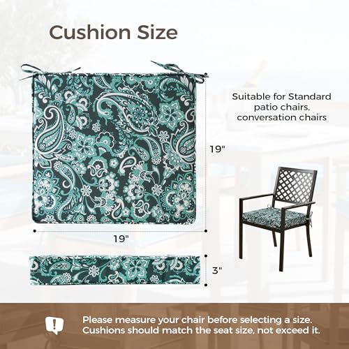 UNIKOME Outdoor Chair Cushions Set of 4, Water Resistant Patio Seat Cushions with Ties for Outdoor Furniture, High-Density Foam, UV & Fade Resistant, Piped Edge – 19" x 19" x 3", Boho Teal Paisley - color: 08 Boho Teal Paisley, size: 19" W X 19" D X 3" H