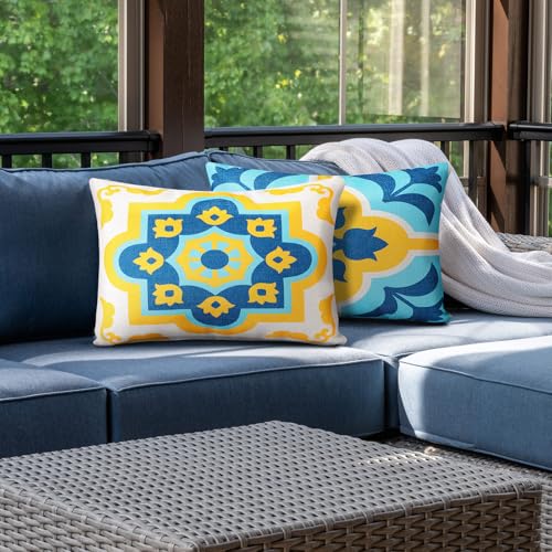 Juexica 2 Pack Chaise Lounge Pillow with Strap Outdoor Waterproof Beach Chair Neck Headrest Pillow Adjustable Elastic Band for Hammock Lumbar Recliner Pillows for Patio Pool Chair(Boho Blue Flower) - style: Boho Blue Flower