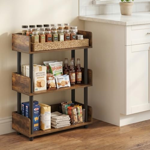 Furinno TURN-N-TUBE Display Shelf, 3-Tier Storage Shelves with Side Panels, Open Shelves Book Shelf with Rounded Corner Top Edges, for Organization and Storage, Living Room, Home Office, Amber Pine - color: Amber Pine/Black, size: 3-Tier Display Rack