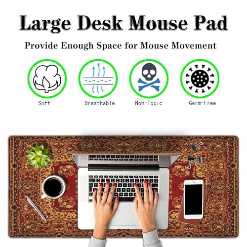 Gaming Mouse Pad Retro Boho, Large Mousepad Office Desk Mat, Work Desk Mat Non-Slip Rubber Base Waterproof with Stitched Edges, 35.4 X 15.7 inch for Work/Game/Office/Home Vintage Bohemian - color: Retro Boho