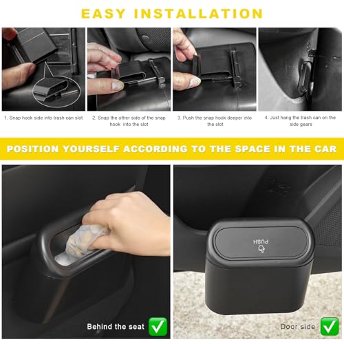 Car Trash Can Bin with Lid, Mini Portable Auto Garbage Can with 15Pcs Trash Bags, Waterproof Leakproof Small Garbage Organizer, Car Dustbin for Vehicle, Home, Office (Black) - color: Black