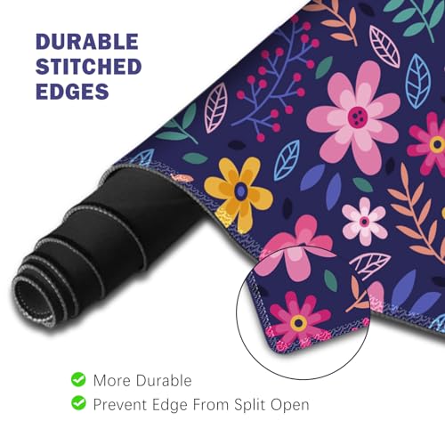 ToLuLu Extended Gaming Mouse Pad, Memory Foam Ergonomic Keyboard Mouse Wrist Rest Support Set, Large Desk Mat with Stitched Edges, Non-Slip Base Mousepad for Home Office Game Study, Purple Flowers - color: Purple Flowers