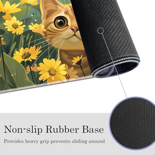 MTG Play Mat, 24" x 14" TCG Card Play Mat, Surface with Smooth Stitched Edge, Kitten and Yellow Flower - color: Kitten and Yellow Flower
