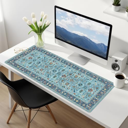 Baziabbo Blue Cute Desk Mat,XXL Extended Large Mouse Pad,Gaming Mousepad with Stitched Edge,Non-Slip Rubber Base Keyboard Desk Pad for Home Office Study Game (Blue-A) - color: Blue-A