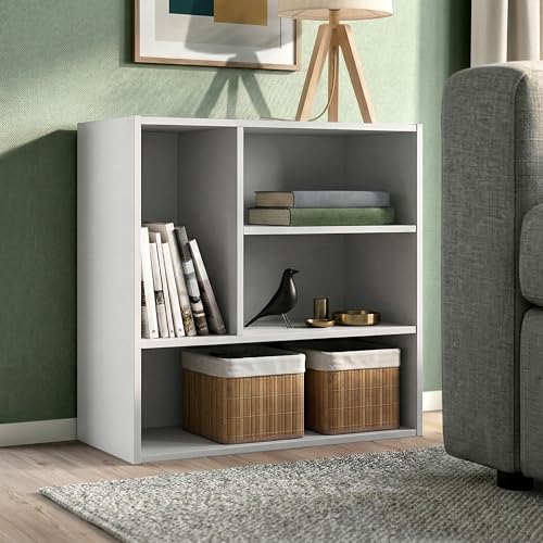 Homes: Inside + Out Apexa 4-Vertical Storage Organizer Shelves, Stackable Wood Bookcase for Organization, Dorm Teen Room Decor & Home Office, White - color: White, size: 4-vertical