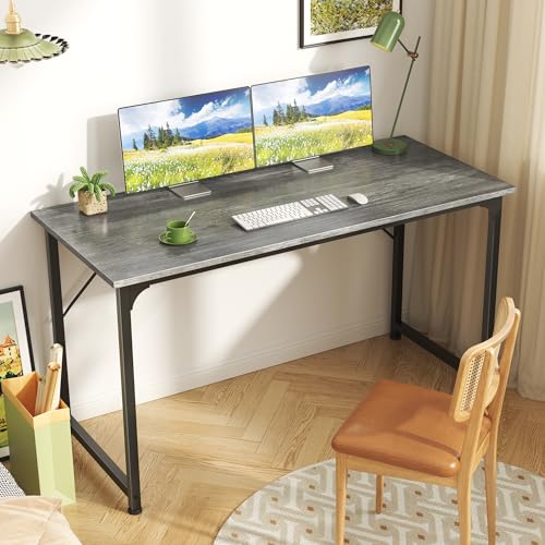 Huuger Computer Desk, 48 Inch Office Desk, Gaming Desk with Storage, Writing Desk Work Desk for Home Office, Study, Modern Simple Desk, Large Legroom, Metal Frame, Grey - color: Grey, size: 48inch