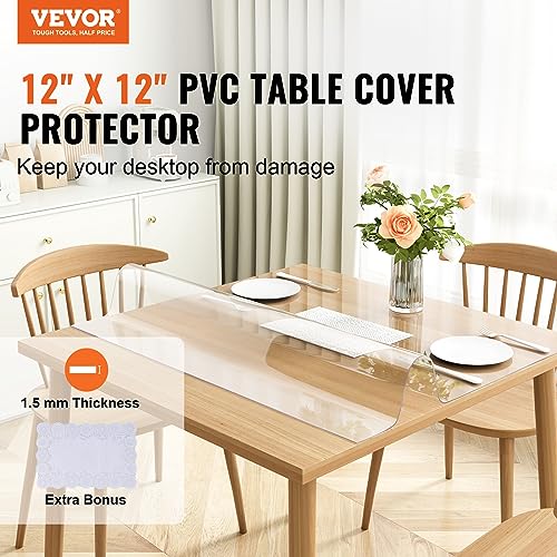 VEVOR Clear PVC Square Tablecloth, 12" x 12", 1.5mm Thick, Waterproof, Stain Resistant, Durable, Desk, Coffee Table, Dining Room Table - size: 12" x 12" (Square)