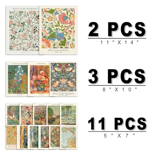 ANERZA 16 PCS Vintage Eclectic Wall Art Decor, William Morris Wall Prints for Bedroom, Posters for Room Aesthetic, Wall Collage Kit Pictures for Living Room, Colorful Dorm Gallery Home Decor - color: Multi, size: 11"x14" Unframed