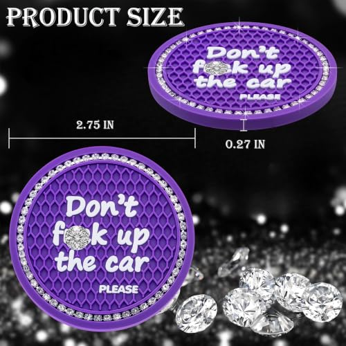2PCS Bling Crystal Rhinestone Cup Holder Coaster – 2.75 Inch Anti-Slip Auto Insert Cup Coaster – Sparkling Interior Decor Accessories for Cars & Vehicles (Purple & White) - color: Alphabet Purple & White, size: 2 pcs