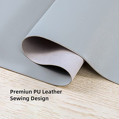 Wolaile PU Leather Desk Pad Blotter,Light Grey Waterproof Office Desktop Mat,36x17in Non-Slip Large Mouse Pad/Writing Protector/Desk Accessories - color: Gray