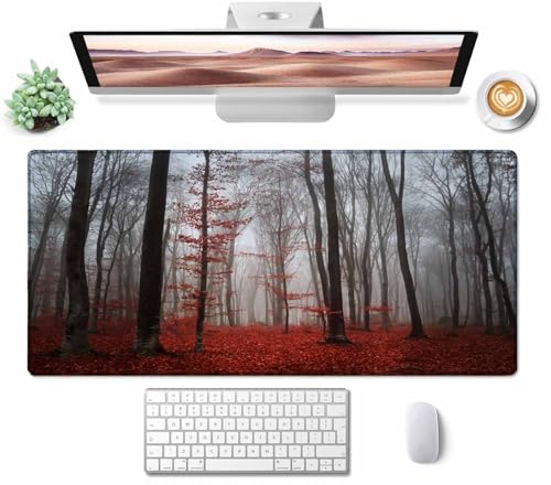 Gaming Mouse Pad Desk Pad,Extended Big Mouse Pad,31.5x15.7 Inch Long Computer Keyboard Mouse Mat Mousepad with Non-Slip Base and Stitched Edge for Gaming and Office Autumn Forest - color: Autumn Forest, size: 31.5L x 15.7W inches