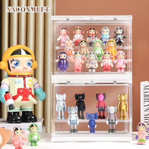 LED Acrylic Display Case for Collectibles, Cordless Power Stacking Showcase with 3-Tier Steps - Clear Dustproof Protector Box with Magnetic Door for Action Figures, Popmart, Funko pop - size: 1PACK