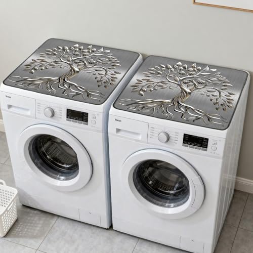 Nuxovilar Metallic Tree of Life with Berries Dryer Cover for the Top, Non-slip Washer & Dryer Protector, 23.62"x19.68" Dust-proof Washing Machine Mat, Diatom Mud Polyester Top Pad for Laundry Room - color: YTT23701