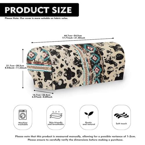 Aztec Tribe Geometric Cow Print Armrest Covers for Chairs, 2 PCS Stretch Furniture Protector for Recliner, Curved, Square, Stain Resistant Couch Armrest Covers with 10 Twist Pins - color: Cow Geometric Aztec Tribe