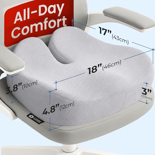 5 STARS UNITED Seat Cushion - Memory Foam Chair Cushion for Tailbone Pain Relief - Ergonomic Support for Coccyx, Sciatica & Butt - Office, Desk & Gaming Chair, Car Seat, Wheelchair, Light Gray Mesh - color: Light Gray Mesh, size: XX-Large
