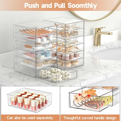 Makeup Drawer Storage Organizer with 24 Drawers, 4 Set Acrylic Office Desk Organization and Storage, Dustproof Drawer Organizer for Makeup, Office, Countertop, Jewelry, Pen, Desktop, Bathroom, Bedroom - size: 24 Drawers