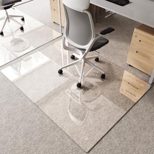 Tempered Glass Chair Mat 58"x44" – Ultra-Clear Office Chair Mat for Hardwood Floors & Low-Pile Carpets – Heavy-Duty 0.2" Scratch-Resistant Surface with Non-Slip Pads – Supports 1,000 lbs - size: 58"x44"