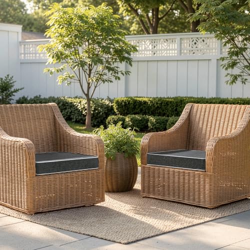 MIULEE Dark Grey Outdoor Chair Cushions Set of 2, 22x22x3 Inch Waterproof Patio Seat Cushions for Outdoor Furniture Couch Sofa, 3 Year Color Fastness High Density Foam with Adjustable Ties - color: Dark Grey, size: 22 x 22 x 3 Inch