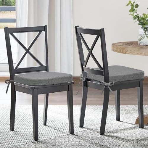 Shinnwa Kitchen Chair Cushions, Patented Design Molded Memory Foam Dining Chair Pads with Ties and Washable Cover, 17" x 16" x 2", Dark Grey - color: Dark Grey