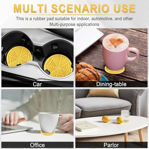 Alpmosn 4PCS Spider Web Car Cup Holders, Halloween Non-Slip Silicone Insert Coasters, Automotive Cupholder Goth Accessories for Men & Women (Yellow) - color: Yellow