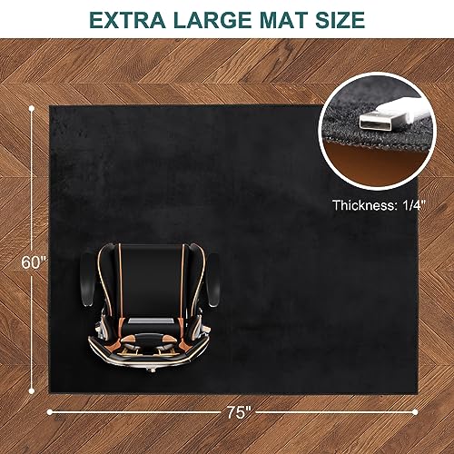 Office Chair Mat, 75" x 60" Large Chair Mat for Hard Floors, Flannel Fabric Area Rug for Hard Surface, Floor Protector Under Desk Mat for Home Office (Black) - color: Black (Stitched Edge), size: 75" x 60" x 0.2" (for hard floors)