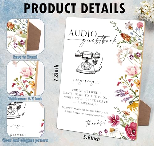 Audio Guest Book Sign, Wedding Signs for Ceremony and Reception, Floral Bridal Shower Decorations, Wooden Wedding Signage, Bridal Shower Decor, Supplies for Engagement and Anniversary Parties, 22 - color: Audio Guestbook Sign, 22