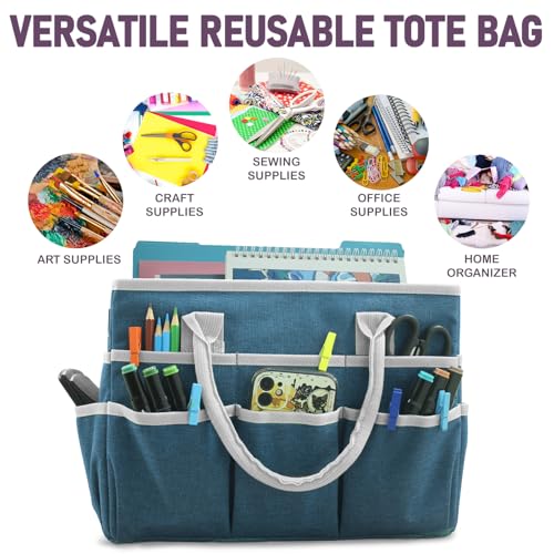 Cupohus Art Organizer Craft Storage Tote Bag with Pockets and Handles, Oxford Fabric Carrying Caddy for Teacher, Officer, Artist, Traveler, and more –Dark Green - color: DarkGreen