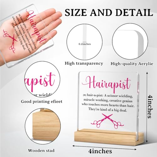 Hairdresser Gifts, Pink Hair Salon Decor, Salon Decor for Hair Stylist, Birthday Thank You Gift for Hairstylist Women, Hairapist Definition Acrylic Sign Christmas Desk Shelf Barber Decoration - color: Hairapist