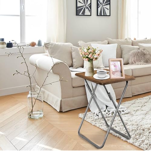 Tv Trays Folding Tv Table, Dinner Table for Eating with Sturdy Metal Frame, Small Foldable Snack Trays Table for Living Room, Couch,Sofa, Bed, No Assembly Required,15 x 18.9in(Yellow Brown,1pcs) - color: Yellow Brown, size: 1pc