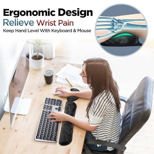 Gimars Enlarge Silky and Superfine Fabric Gel Memory Foam Keyboard Wrist Rest Set, Ergonomic Keyboard Mouse Wrist Support for Typing Pain Relief, Comfort for Office, Gaming, Computer-Map Pattern - color: Map Pattern, size: 3-piece set (keyboard rest+mouse