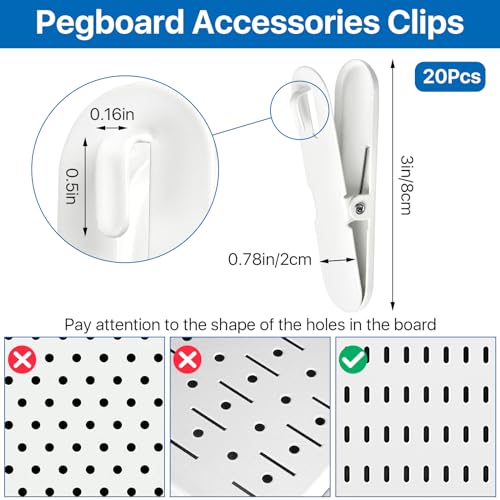20 Pcs Pegboard Accessories Clips, White Pegboard Clips Metal Pegboard Photo Clip, Pegboard Clips for Hanging Photos, Wall Organize Storage Kitchen Bathroom Living Room Office - color: White
