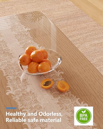 Clear Table Cover Protector, 1.5 mm Thick Rectangle PVC Desk Mat, Lace Print Waterproof Plastic Desk Pad Tablecloth for Office, Kitchen, Dresser, Writing Desk, Dining Room (42 X 60 inch) - color: Crystal Clear 1.5mm, size: 60" x 42"