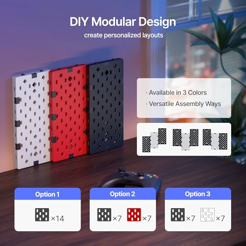 PEGZONE Controller and Headphone Holder Wall Mount, Modular Gaming Pegboard with Accessories, Controller Stand, Disc Shelf Organizer, 14pcs, Black & White - color: Black & White, size: 14 PCS