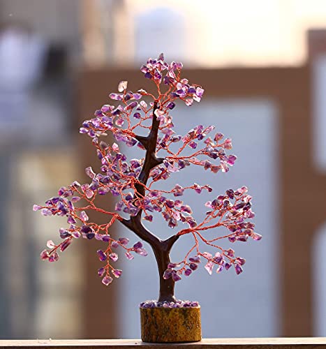 FASHIONZAADI Amethyst Crystal Tree - Chakra Crystals - Money Gem Tree - Purple Home Decor - Feng Shui Crystal - Chakra Crystals - Prosperity Stone - Gifts for Women - color: Amethyst Silver Wire