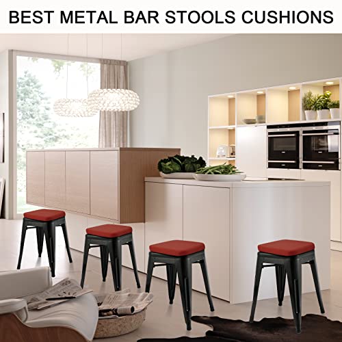 BUYUE Enhanced Anti-Slip Magnetic Bar Stool Cushion 1 Piece, Luxury PU Leather Waterproof Small Seat Cushion for Café Bistro Stackable Metal Stool (Square, Red, 1) - color: Red, style: Square-1 Pcs