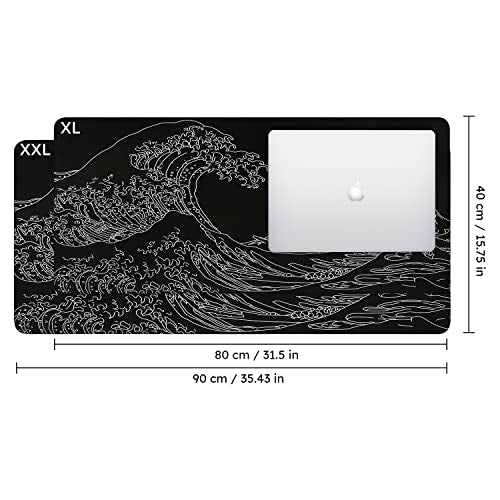 iCasso Mousepad, Gaming Mouse Pad, XXL Large Desk Mat, Big Rubber Base Mouse Mat with Stitched Edges, Computer Keyboard Desk Pad for Work, Game, Office, Home - Black Wave of Kanagawa - color: Black Wave of Kanagawa