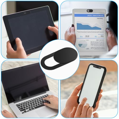 Thin Webcam Cover Slide, 8PCS Phone Camera Cover Laptop Camera Blocker Slider Strong Adhesive Protect Privacy Security Compatible with Tablet Desktop PC Smartphones(Black) - color: Black