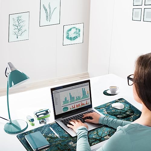 ARTSO Desk Mat, Large Gaming Mouse Pad Wrist Support Set, Ergonomic Keyboard Wrist Rest Desk Pad with Coaster Combo, Extended Mousepad with Non-Slip for Home Office, Blue Van Gogh Painting - color: Blue Van Gogh Painting