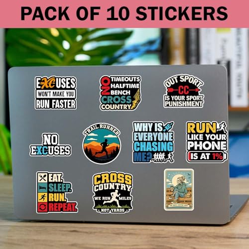 SODAVA Cross Country Running Sticker Pack 10PCS - 3in, Funny XC Runner Stickers for Water Bottle Laptop Phone Case Trail Running Decals Waterproof Vinyl for Runners - color: Running