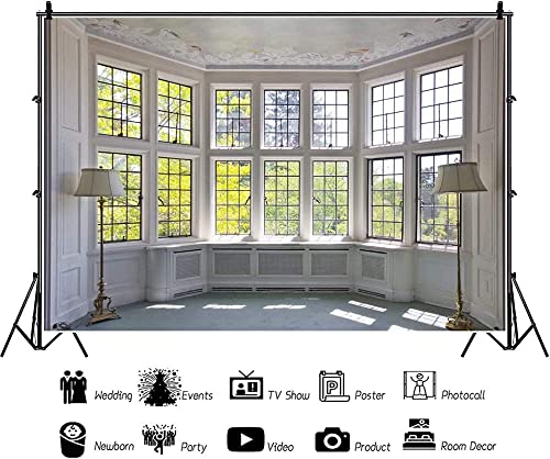 AOFOTO 7x5ft Classic French Pane Bay Windows Backdrop Luxury Retro Interior Decoration Floor Lamps Photography Background New Life Furniture Home Lifestyle Estate Modern Residence Photo Studio Props - size: 7x5ft