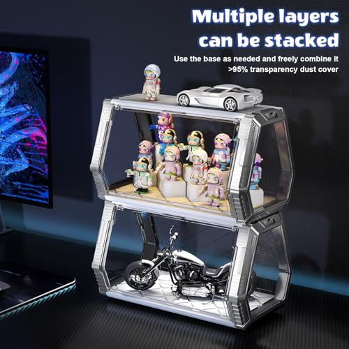 Space Capsule Acrylic Display Case for Collectibles, 2-Tier Anime Figure Display Box with LED Lights & Sound Activated, Magnetic Door, No Assembly, Stackable(White Column Style, 14.1x8.2x8.2In) - size: White & Silver(14.1 x 8.21 x 8.21 inches)