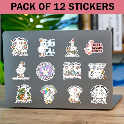 SODAVA (12Pcs, 3in) Funny Goose Sticker Pack, Cute Goose Meme Waterproof Vinyl Decals, Cottagecore Bird Humor Stickers for Laptop Water Bottle Journal Scrapbook Plant Lovers - color: Funny Goose