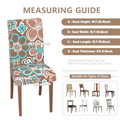 Stretch Dining Chair Covers Set of 6,Floral Print Chair Covers,Soft Removable Washable,Pet Friendly Furniture Protector,Universal Chair Slipcovers for Home, Kitchen,Ceremony Dining Room Seat - color: Vintage Brown Flowers, size: 6PCS