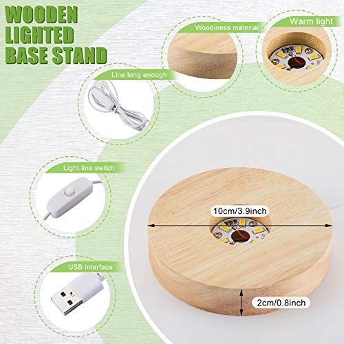 Honoson 4 Pcs LED Light Base - Wooden LED Base for Crystal Wood Light Display for Glass Art Lighted Stand for 3D Glass Resin Art(Round) - style: Round