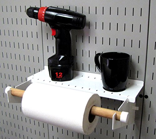 Wall Control Paper Towel Holder and Dowel Rod Pegboard Shelf Assembly for Wall Control Pegboard and Slotted Tool Board - White - color: White
