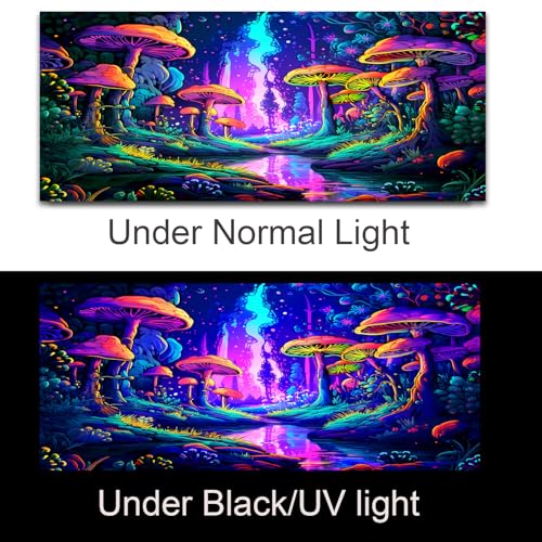 Mushroom Forest Gaming Mouse Pad, Blacklight Fantasy Tree Plants Waterproof Large Mouse Mat, 31.5" x 11.8" Glowing Extended Non-Slip Rubber Base, Office & Home Keyboard Pad - color: Mushroom Tree