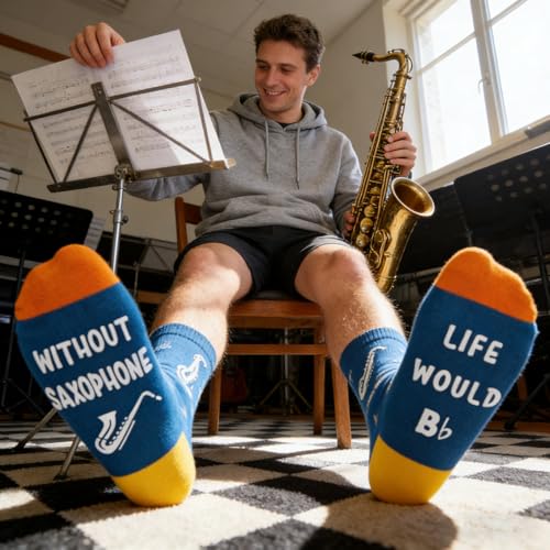 HAPPYPOP Music Gifts for Music Lovers - Guitar Saxophone Violin Socks for Musicians Players - color: Without Saxophone Life Would B
