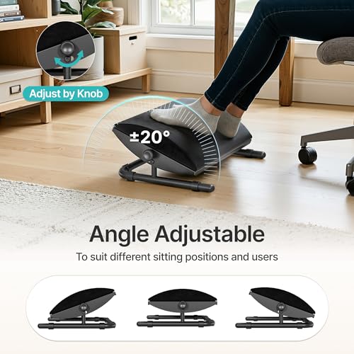 PEGZONE Ergonomic Foot Rest Under Desk, Adjustable Footrest with Removable Memory Foam and Non-Slip Steel Base, Washable Cover, Desk Foot Stool for Home Office and Study, Black