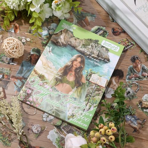 PET 20 Sheets 180 Pre-Cut Spring Journal Sticker Book for Scrapbooking People Landscape Stickers Transparent Sticker for journaling - color: Spring